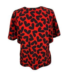 YVES SAINT LAURENT Blouse 6 Womens Hearts Black Red Short Sleeves Cinched Waist